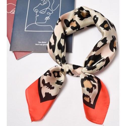 Yishine Fashion New Women Luxury Leopard Prints Hijab Silky Satin Shawl Smooth Square Head Scarves Wraps 70x70cm