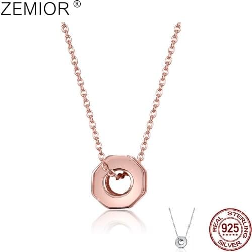 ZEMIOR Necklaces For Women 925 Sterling Silver Octagonal Small Waist With Diamonds Fine Jewelry Anniversary Gift Hot Sale