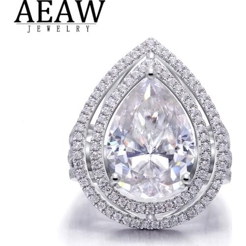 AEAW 5.0carat D Color VVS1 Pear Brilliant Cut Moissanite Engagement Ring Luxury Ring for Women Real 14k White Gold Certification
