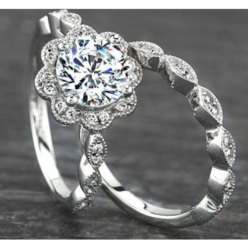 925 Sterling Silver New Fashion Micro-inlaid Bright Lace Set Ring White Full Diamond Engagement Ring For Women Fine Jewelry Gift