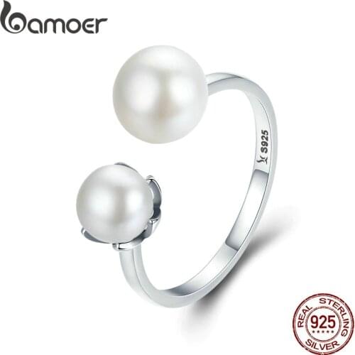 BAMOER Genuine 100% 925 Sterling Silver Double Ball Finger Ring Adjustable Women Ring Luxury Sterling Silver Jewelry SCR192