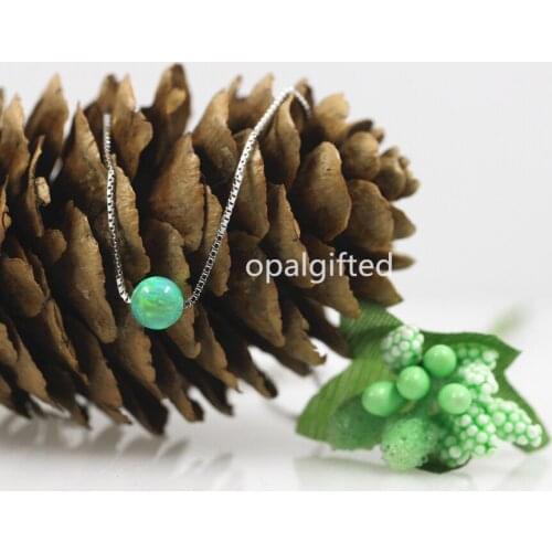 1pc/lot) Free Shipping 5mm OP11 Green Fire Synthetic opal Beads/Ball Pendant necklace with S925 Silver Small beads jewelry