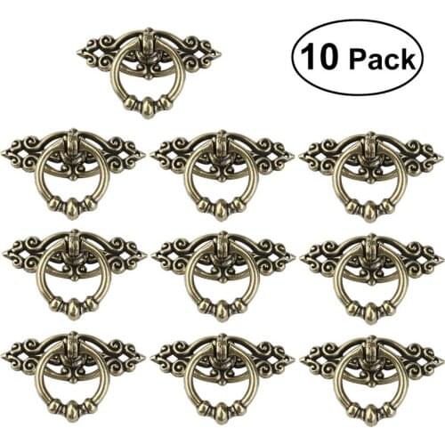 10pcs Vintage Kitchen Cabinet Cupboard Dresser Door Drawer Ring Pull Handles Knobs (Antique Brass)