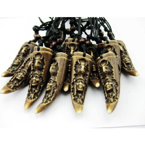 FREE SHIPPING 12 pcs Biker Unisex Tibetan chief style carving talismans necklace