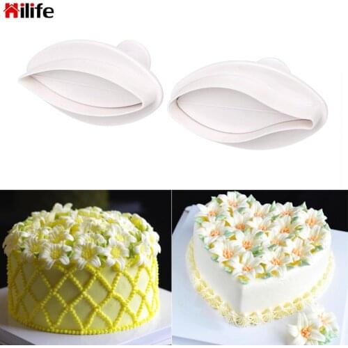 2pcs/set Cookie Mould Baking Tool Sugarcraft Plastic Plunger Cutter Lily Petals Mold DIY Cake Decorating Tools Fondant Cake Mold