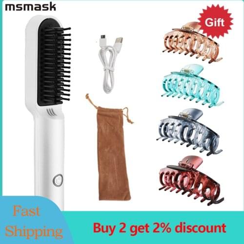 2 In 1 Constant Temperature Hair Curler Straightening Comb Curler USB Charging Curl Machine Curling Tube Hair Styling Tools
