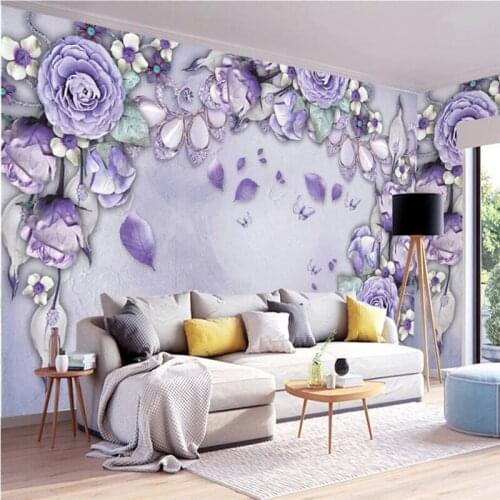 Beibehang 3d Wallpaper Mural Sticker European Luxury Purple Flower Jewelry Background wall papers home decor papel de parede