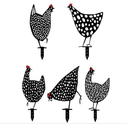 5Pcs/set Hen Chicken Yard Statue Creative Art Decorative Garden Lawn Stakes Metal Art Rooster Metal Anim Gardening Ornaments