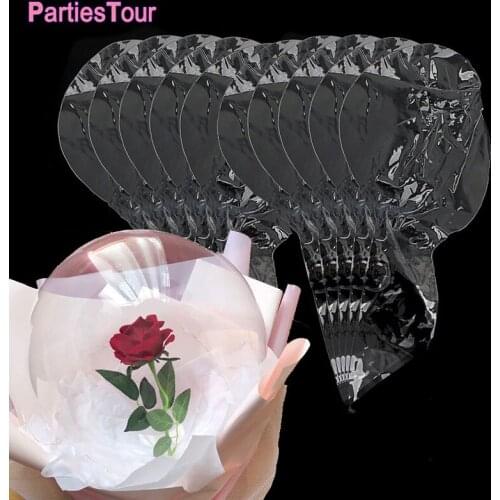 50pcs 20inch 7.5cm Wide mouth Transparent Bobo Ballons LED Rose Balloon Bouquet Birthday Party Valentines day Wedding Globos