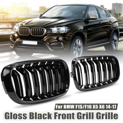 1 Pair Car Glossy/Matte Black Front Bumper Double 2 Slat Kidney Grilles For BMW F15 F16 X5 X6 F85 F86 X5M X6M 2014-2017 Grilles