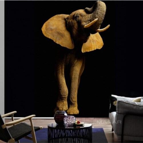 Milofi custom 3D large wallpaper mural elephant animal mural black porch background wall decoration mural wallpaper