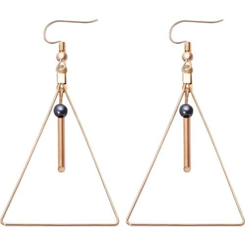 Great Hollow Triangle 3 Solid Colors Bead Stick Pendant 6 Patterns Golden Drop Earrings Dangle Earrings for Women