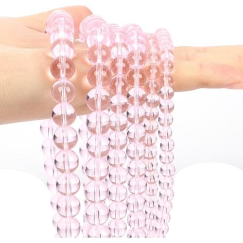 Smooth Pink Glass Natural Stone Beads Round Loose Spacer Bead For Jewelry Making DIY Charm Bracelets Accessories 4/6/8/10/12MM
