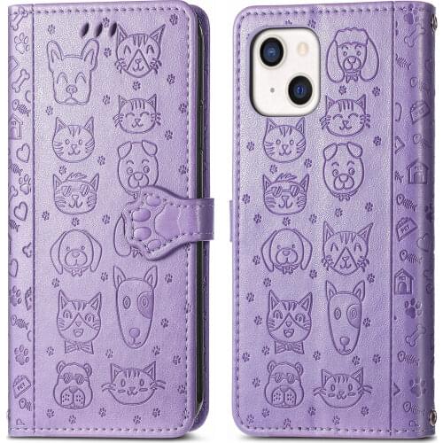 For iPhone 13 Mini,iPhone 13 Max(2021) Wallet Case , Cat Dog PU Leather Folio Flip Cover Credit Card Holder Protective Book Case