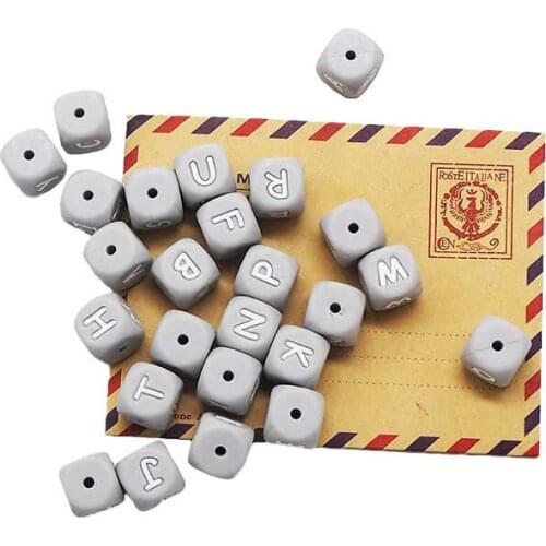 Chenkai 1000pcs 12mm BPA Free Silicone Grey Letter Beads Teether Food Grade DIY Baby Pacifier Teethering Sensory Toy Accessories