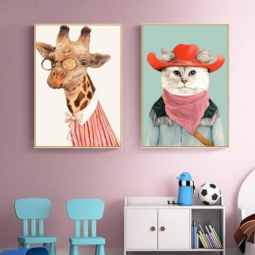 Canvas Painting Anime Posters and Prints Modern Sir Dog Giraffe Fox Wall Pictures Abstract Cartoon Animal Baby Room Decoration