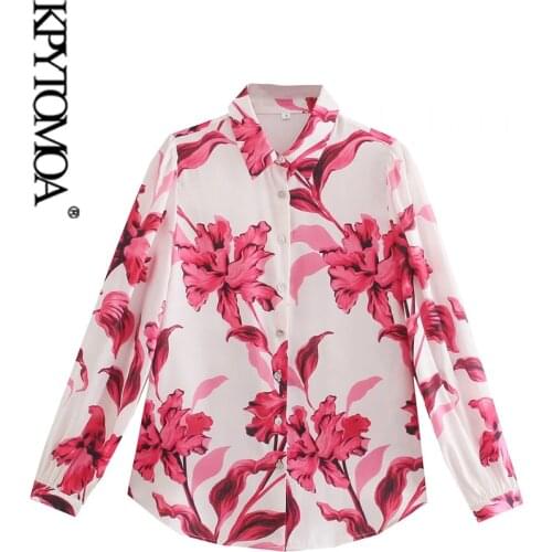 KPYTOMOA Women 2021 Fashion Floral Print Cozy Blouses Vintage Long Sleeve Button-up Female Shirts Blusas Chic Tops