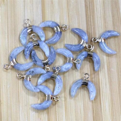 Fashion Chakra Bull Horn Pendants Natural Labradorite Stone Crescent Moon Pendant for Necklace Reiki Healing Women Charm Jewelry