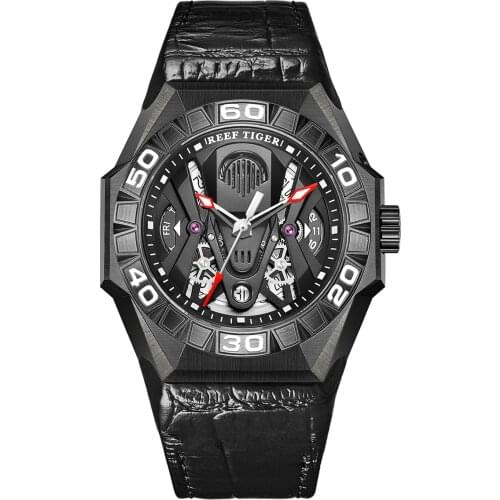 Reef Tiger Luxury Men Watch Dive Mens Automatic Watches 200M Waterproof Mechanical Wristwatch Skeleton Luminous Sapphire Sport