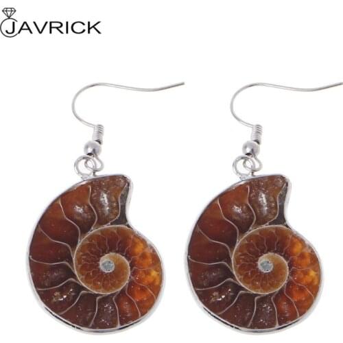 Natural Snail Ammonite Spiral Whorl Conch Shell Fossils Pendant Dangle Earrings R9CF