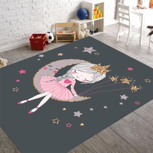 Moon and Girl Patterned non-slip floor carpet, teenagers carpet, child and girls room rug, game rug