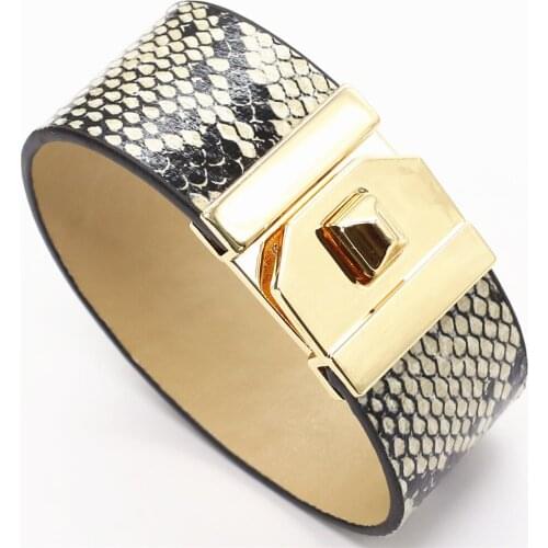 New Design Big Leopard Brown Trendy Chain Wide Leather Bracelets Women Fashion Girl Bangle Female Jewelry New Design