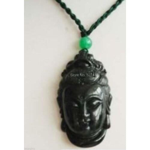 WholesaleLAN021 >Superb black stone carved buddha head pendant necklace
