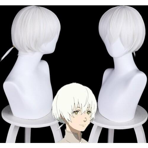 Anime To Your Eternity Cosplay Wig Eternity Fushi Short White Color Wigs with Mini Ponytail Cosplay Fancy Ball Props