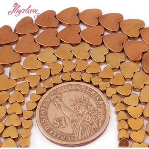 Heart Hematite Beads Flat Yellow Gold Hematite Stone Spacer Beads For DIY Accessories Necklace Bracelets Jewelry Making 15"