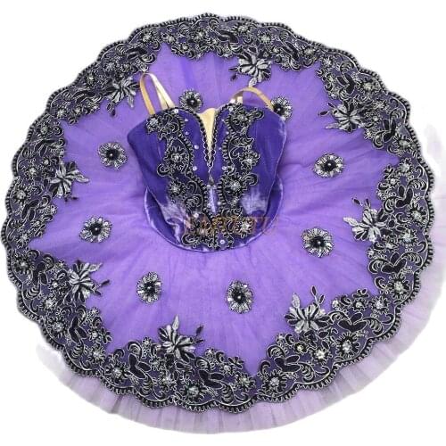 Adult Girls Professional Ballet Tutu Deep Purple Performance Pancake Tutu Skirt Precious Stones Fairy Ballet Stage Costume Skirt