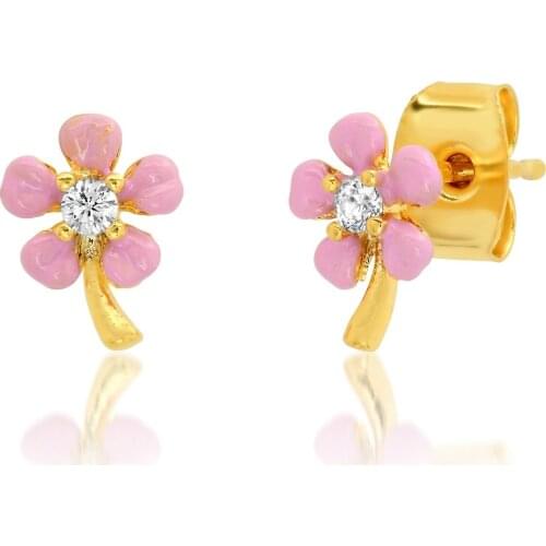 Colorful Pink Red White Enamel Beautiful Lovely Flower Stud Earring For Girl