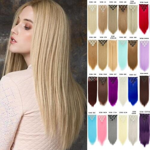 16 Clips In Synthetic Hair extension Long Straight Hair Fake False Hairpiece Clip In Hair Extension