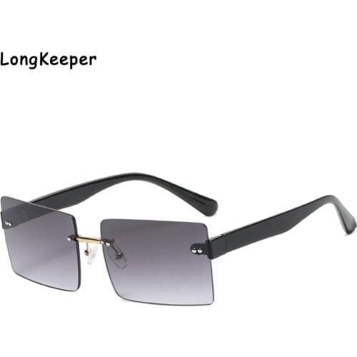 Rimless Sunglasses Rectangle Fashion Popular Women Men Shades Small Square Sun Glasses For Female Summer Traveling Brown Oculos