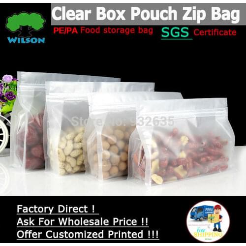 Clear Frosted Large Openning Side Gusset Flat Bottom Stand-Up Zip Lock Bag For Food Storage Bag 50 -300 PCS Angle Seals