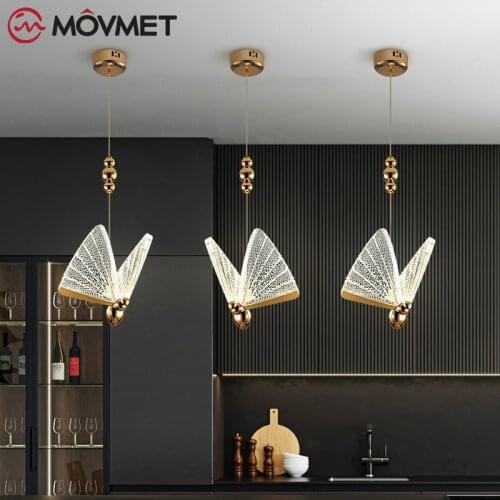 LED Butterfly Pendant Light Nordic Bedroom Creative Gold For Bar Coffee Shop Restaurant Bedroom Fixtures Bedside Hanging Lamp