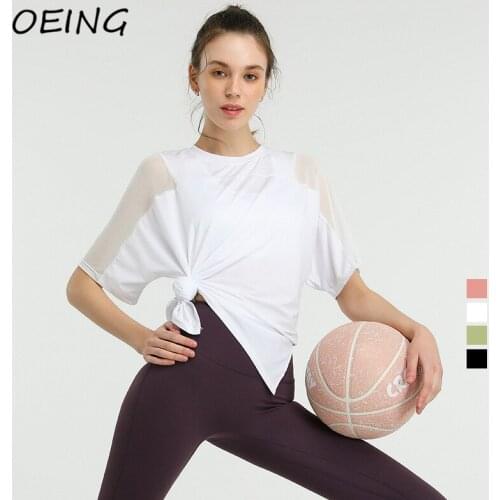 Loose Breathable Short Sleeve Jogger Shirts Mesh Patchwork Summer Workout Clothing Dry Fit Gym Top for Women