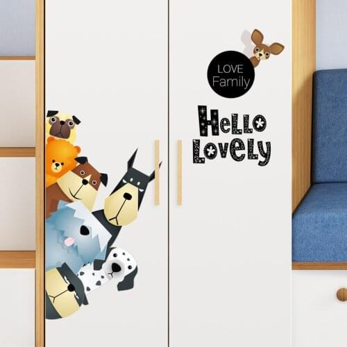 Creative Cartoon Dogs Wall Stickers Boys Bedroom Wall Decor Self-Adhesive Stickers Kids Room Decoration Home Decor Door Sticker