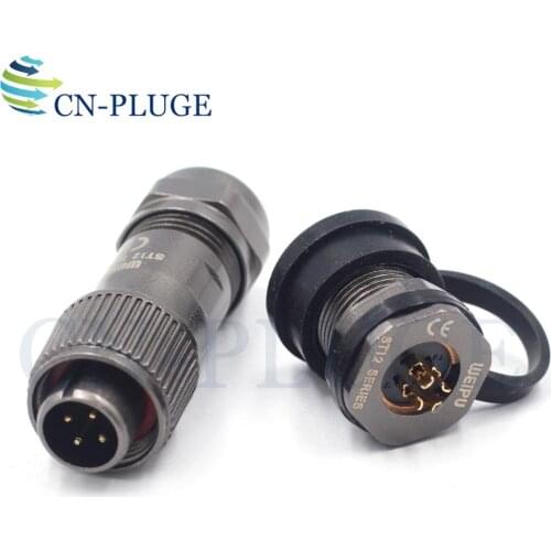 WEIPU ST12 ,Waterproof 4 pin Metal Industrial Front nut Wire Connector, Male Plug Female Socket Rated current 5A IP67