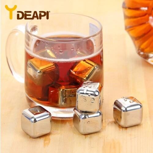 YDEAPI New Whisky Stones Ice Cubes Set Reusable Food Grade Stainless Steel Wine Cooling Cube Chilling Rock Party Bar Tool