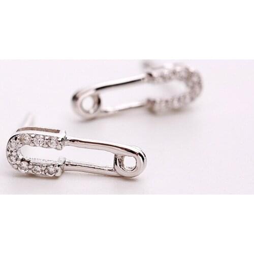 Original Paper clip cz earring 100% 925 Sterling silver Jewelry fashion Hypoallergenic Stud earrings for women gift