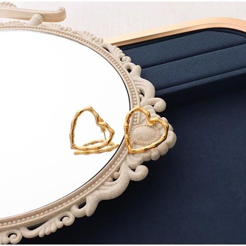 Titanium Steel Vintage Bamboo Love Heart Earring for Women French Romantic Statement Teen Trendy Jewelry Accessories Kolczyki