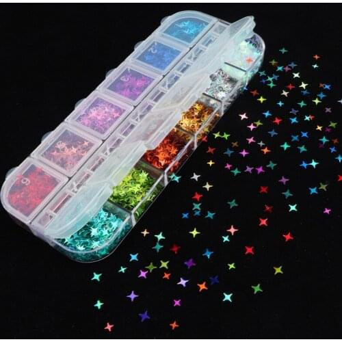 10Set 12Grid Holographics Laser star Nail Starry Sequins Nails Colorful Flakes Paillette Tool Nail Art Decorations Supplier