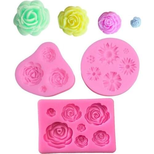 3PCS/LOT Daisy Rose Silicone Mold Fondant Chocolate Baking Molds DIY Party Flower Cupcake Topper Fondant Cake Decorating Tools