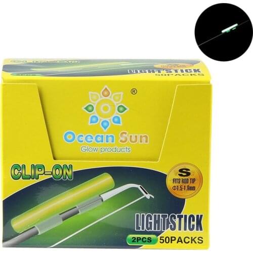 50packs SS S M L XL XXL Size Night Fishing Luminous Fluorescent Light stick Snap Clip On Fishing Rod Tip Glow Stick FU011