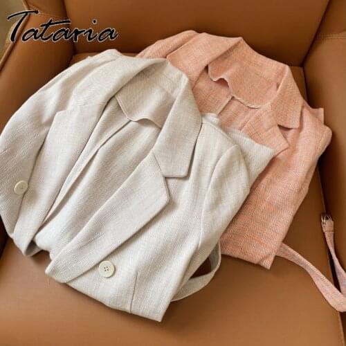 Fashion Autumn Cotton Linen Blazers and Jackets for Women Jacket with Belt Office Lady Suit Double Breasted Plaid Blazer Coat