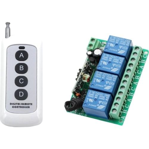 Household DC12V 4CH RF Wireless Remote Control Switch System Transmitter & Receiver Relay Receiver Smart Home Switch
