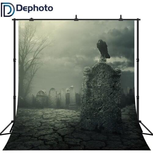 Dephoto Halloween Backdrop Graveyard Black Crow Cloudy Sky Photography Background Horror Night Party Photo Studio Prop