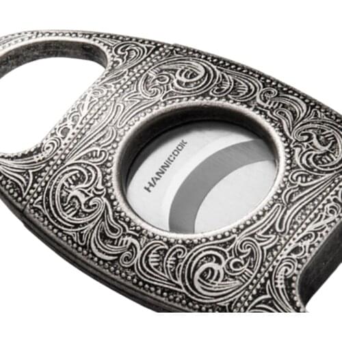 Travel Stainless Steel Antique Bronze Engraved Cigar Cutter Double Cut Edge Scissor Slicer for Most Cigar Cigar Lovers Present