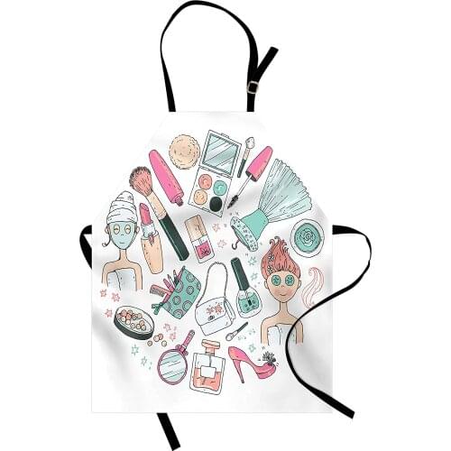 Makeup Cooking Apron Beauty and Care Products Woman with Face Mask Cosmetic Blush Doodle Kitchen Accessories for Baking