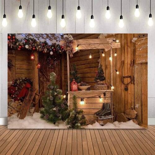 Photography backdrop rustic wood house background for photo studio Christmas tree light skates photocall photophone